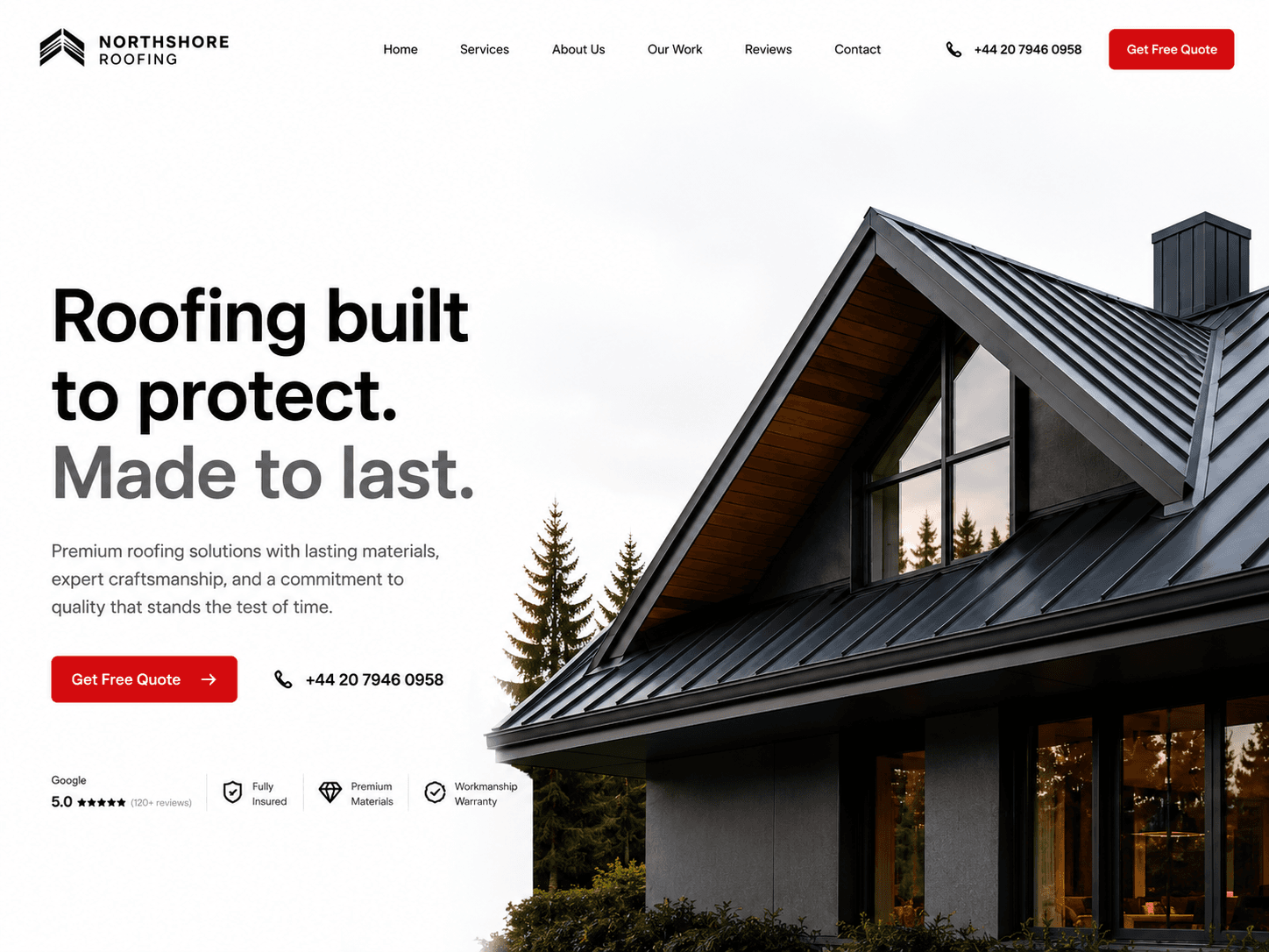 Northshore Roofing homepage screenshot
